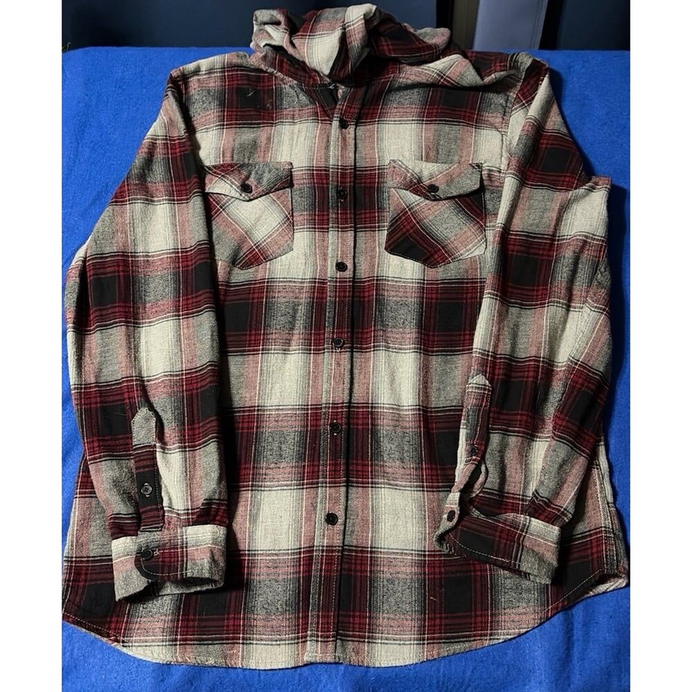 Company Eighty Ones XL Plaid Flannel Hooded Shirt Jacket Burgundy Gray